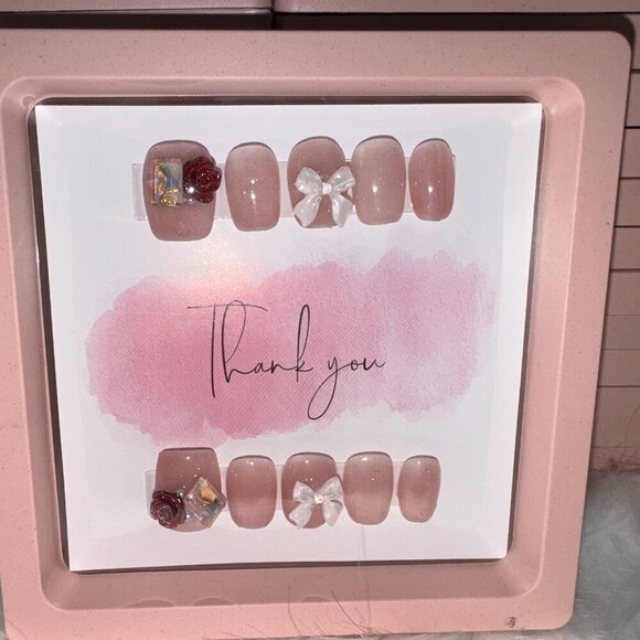 Other - Pink and Blingy Press-On or Glue-On Nails Size M